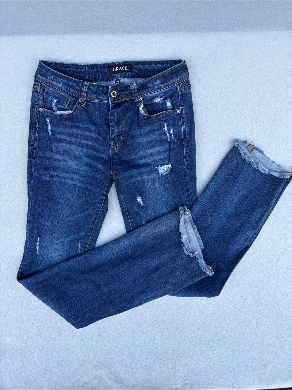 GRACE Indigo Skinny Jeans with Distressed Details